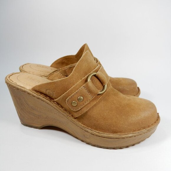 Born Nola Mule Open Back Clogs Size 6 Tan Camel Distressed Leather Comfort NEW